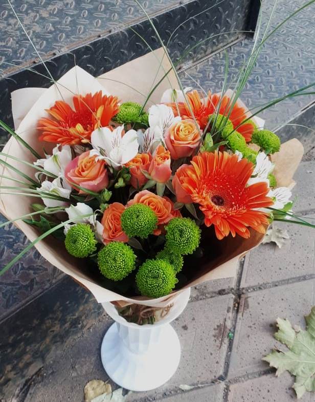 Букет цветов из: Герберы, Хризантемы, Альстромерии и Розы в Пустоши
