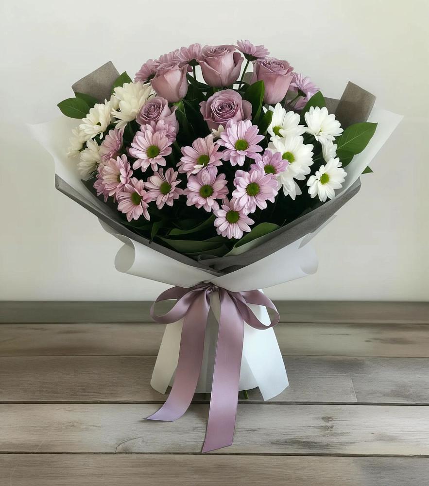 Букет цветов из: Хризантемы и Розы в Пустоши