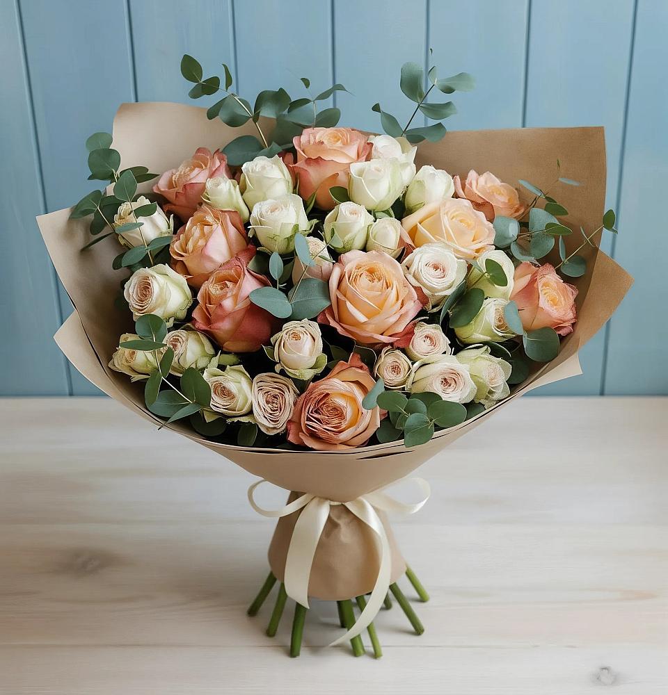 Букет цветов из: Альстромерии и Розы в Пустоши