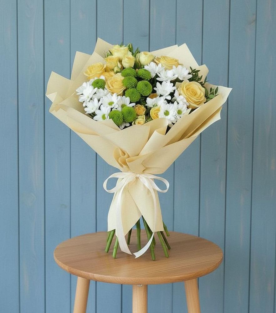 Букет цветов из: Хризантемы и Розы в Пустоши