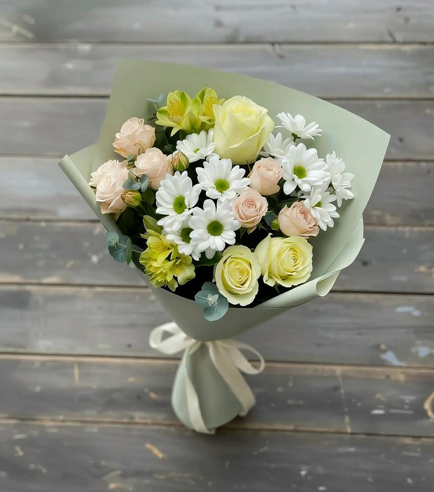 Букет цветов из: Альстромерии, Розы и Хризантемы в Пустоши