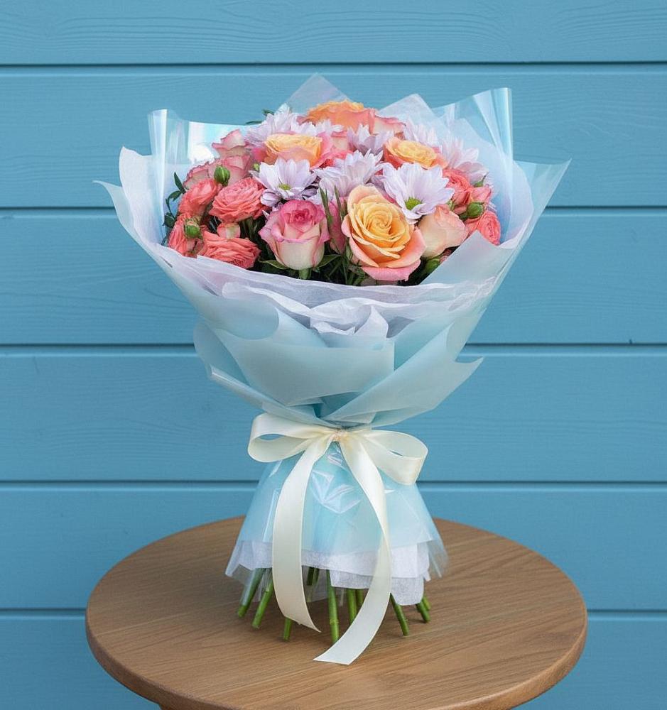 Букет цветов из: Хризантемы и Розы в Пустоши