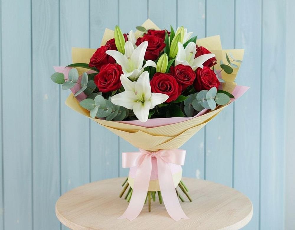 Букет цветов из: Лилии и Розы в Пустоши